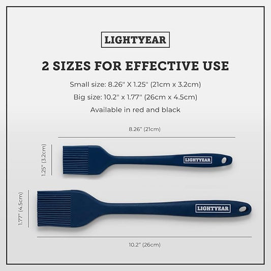 Lightyear Silicone Basting Pastry Brush Set (2 Pcs) ❘ 450°F Heat Resistant Oil Brush for Your Kitchen - Ideal For BBQ’s, Baking & Cooking | 100% Food Grade Silicone - BPA Free & Dishwasher Safe (Blue)