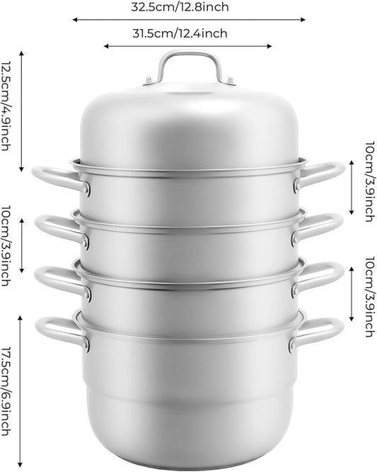 5-Layer Steamer Stackable Steam Cooker, 304 Stainless Steel Steamer with Stackable Pan and Lid, 23.6inch Multi Tier Cookware Pot for Cooking Dumplings, Steamed Buns