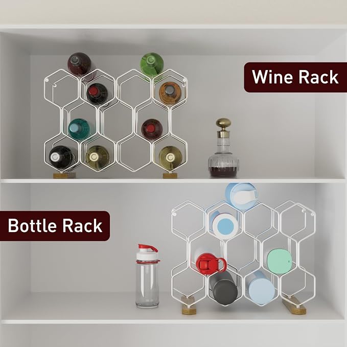 Buruis Countertop Wine Rack with Acacia Base, 14-Bottle Modern Freestanding Metal Holder for Red and White Wine, Tabletop, Kitchen, Bar, and Cabinet Storage (Chrome)