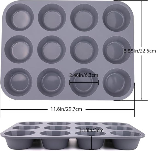 3 Pack 12 Cups Silicone Muffin Pan,Nonstick Regular Silicone Cupcake Pan, For Making Muffin Cakes, Tart and Bread
