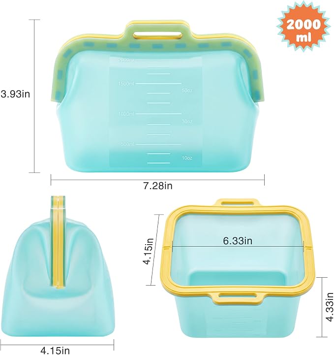 68oz Reusable Silicone Food Storage Bags with Magnetic Seal, Stand Up Freezer Bags for Meal Prep, Snacks, Sandwiches & Leftovers, Dishwasher Safe Reusable Food Storage Bag (Blue)