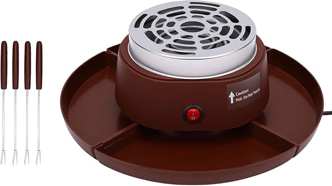 AUNMAS 2 in 1 Electric Smores Maker Indoor Roaster & Chocolate Fondue Pot with 4 Roasting Forks 4 Detachable Trays for Family Gatherings Game Nights (US Plug 110V)