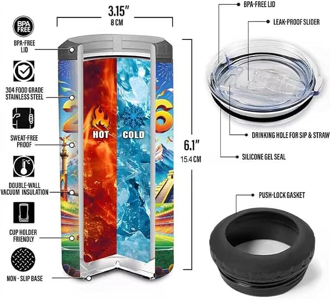 Funny Can Cooler 2026 Soccer Football Merchandise, 4-IN-1 Can Cooler Tumbler Gifts for Soccer Fans, 16 Oz Stainless Steel Insulated Beer Can Holder