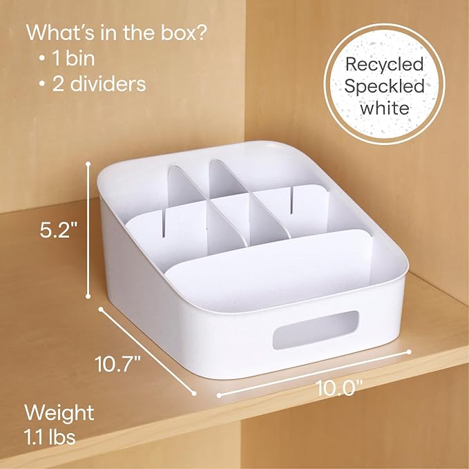 YouCopia ShelfBin Adjustable Snack Bin, BPA-Free Divided Storage Basket for Kitchen Pantry Organization, One Size, Speckled White