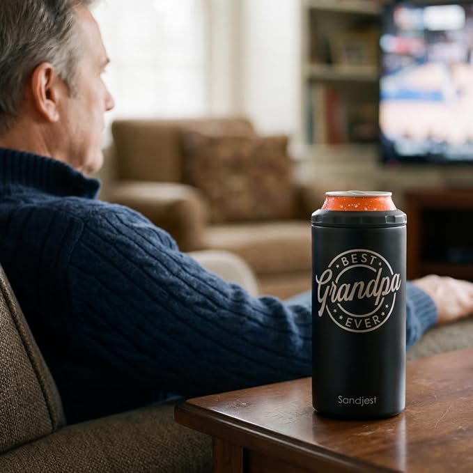 Best Grandpa Ever Can Cooler Drink 12oz - Travel Mug Cup - Stainless Steel Insulated for Men Dad - Tumbler Cans Koozie, Gift for Christmas, Birthday, Father's Day
