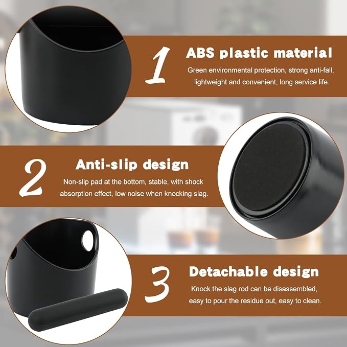 Coffee Knock Box 4 inch Espresso Knock Box with Coffee Tamper Pad Coffee Knock Box Espresso Grounds Espresso Dump Bin for Home/Office (5inch/black)