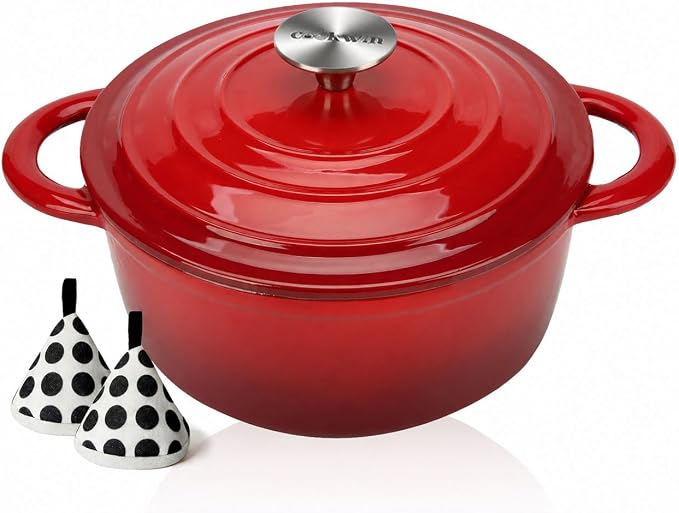 5 QT Enameled Cast Iron Dutch Oven with Self-Basting Lid, Heavy Duty Enamel Coated Soup Pot for Slow Cooking, Stews, Roasts & Bread Baking, Moisture Retention Cooking Pot, Oven Safe to 500°F