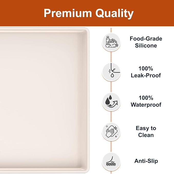 ukeetap 34" x 22" Extra Thick Silicone Mat Waterproof with Raised Edge, Under Sink Mat for Kitchen & Bathroom, Kitchen Cabinet Liner, Multi-Purpose for Storage & Protection, Beige