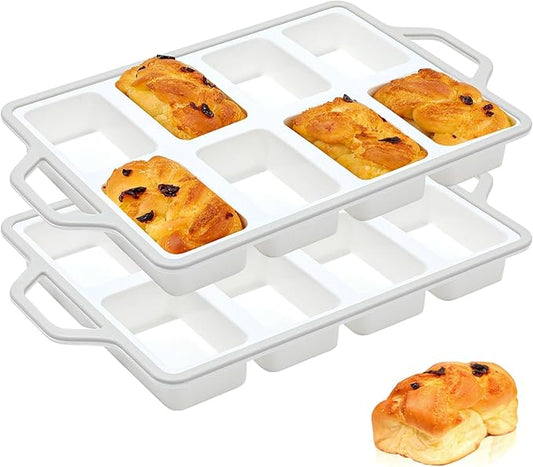 Vinino Silicone Mini Loaf Pans with Metal Reinforced Frame-2 Pack, Non-stick Silicone Bread Pan for Baking 8-Cavity, Tiny Banana Bread Set, Dishwasher Safe Brownie Pan-Gray