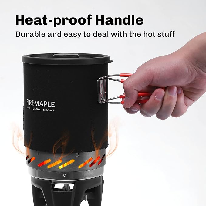 Fire-Maple Fixed Star 1 Backpacking and Camping Stove System, Black 18oz | 30% Faster Boil with HX Base, Piezo Ignition, Compact & Durable, All-in-One Pot, Compatible with Most Canisters, Portable