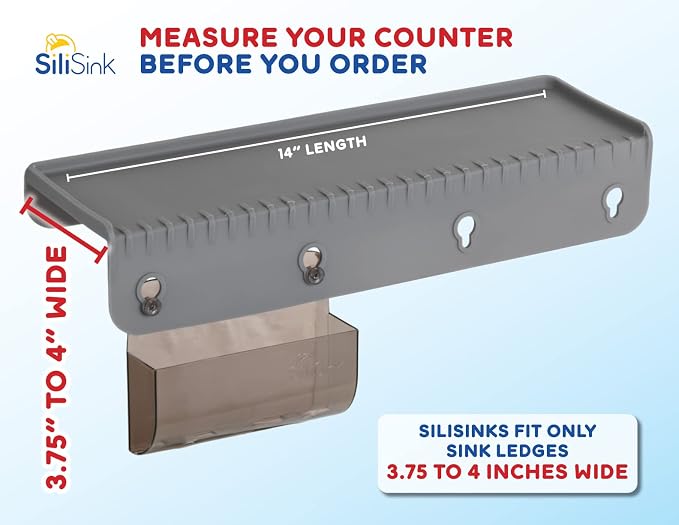 SiliProducts SiliSink Silicone Sink Edge Guard for Kitchen Sink - Fits 3.75” - 4” Wide - The Original Silicone Edge Protector with Sponge Caddy - Splash Guard, 14” Beige