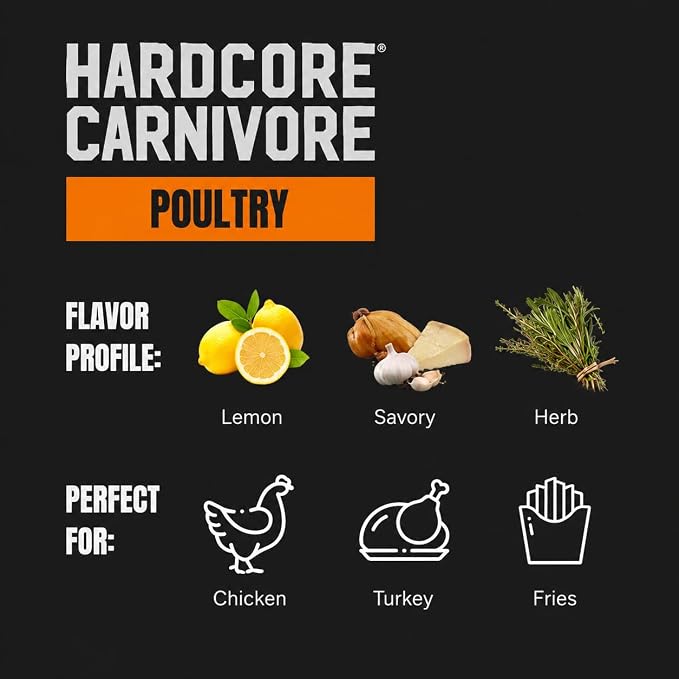 Hardcore Carnivore Poultry Rub for Chicken & Turkey, 10oz | Herb and garlic with a light lemony finish. Great on wings, thighs or whole roast chicken. MSG-Free & Gluten Free