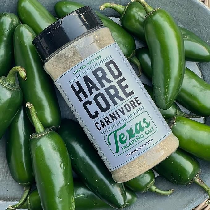 Hardcore Carnivore Texas Jalapeno Salt Seasoning for Meats & Veggies, 11oz | Garlic & Jalapeño Blend - Texas-Made All-Purpose Seasoning for Chicken, Beef, Veggies & Cocktail Rims. MSG-Free & Gluten Free