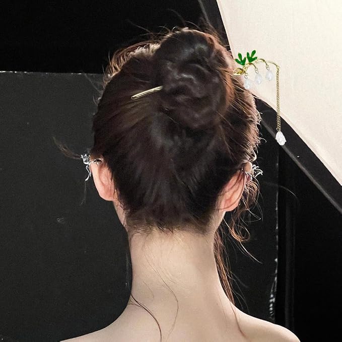 4 PACK Lily of the Valley Chinese Hair Sticks for Women Vintage Retro Pearl Hair Chopsticks Hair Bun Updo Holders Long Hairpins for Women Girls