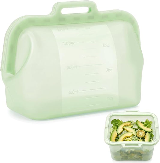 68oz Reusable Silicone Food Storage Bags with Magnetic Seal, Stand Up Freezer Bags for Meal Prep, Snacks, Sandwiches & Leftovers, Dishwasher Safe Reusable Food Storage Bag (Green-1)