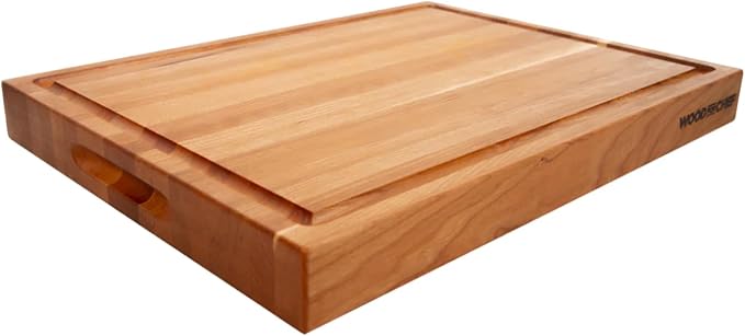 20" Classic Cherry Reversible Cutting Board with Juice Groove | 20-Inch Reversible Cherry Cutting Board with Deep Juice Groove and Side Handles for Chopping, Carving, and Serving