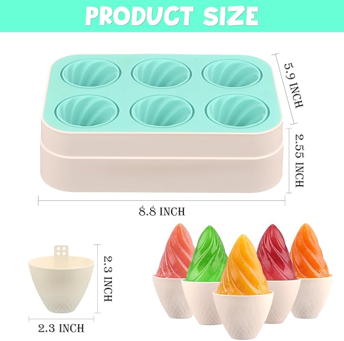 WMKGG Popsicles Molds, 6 PCS 2oz Cone Shape Ice Pop Mold, Silicone Ice Cream Moulds, Easy Release, Mini Popsicle Mould(Green)