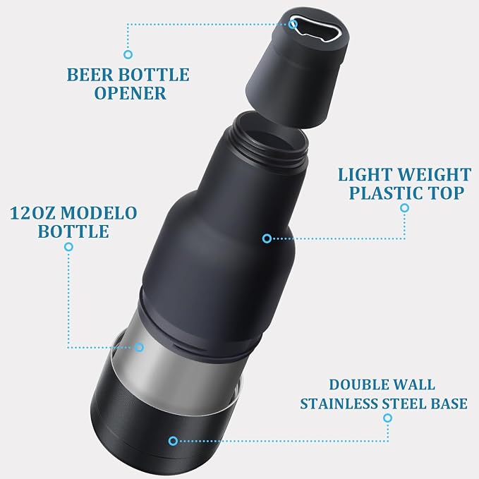 Beer Gift for Men, Lightweight Mexican Beverage Beer Bottle Cooler w/Beer Opener - Double Walled Stainless Steel 12oz. Modelo Beer Bottle Insulator Holder-Mexico Pattern