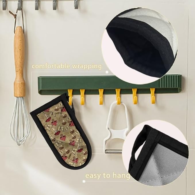 Coldinair Vintage Mushroom Cast Iron Skillet Handle Covers Pan Pot Handle Covers for Women Men Heat Resistant Hot Handle Covers Sleeves for Kitchen, BBQ and Baking Cookware