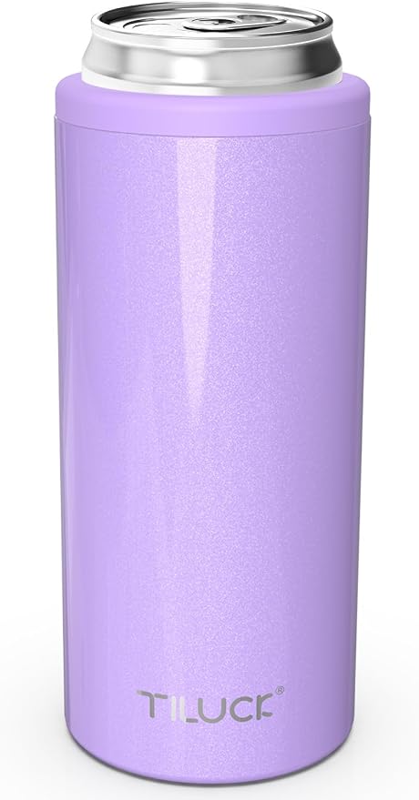 TILUCK Skinny Can Cooler, Stainless Steel Insulated Slim Cans, 12 oz | Beer & Hard Seltzer, Doucle-Walled Stainless Steel Insulated Slim Cans, Slim 12 oz(Lavender)