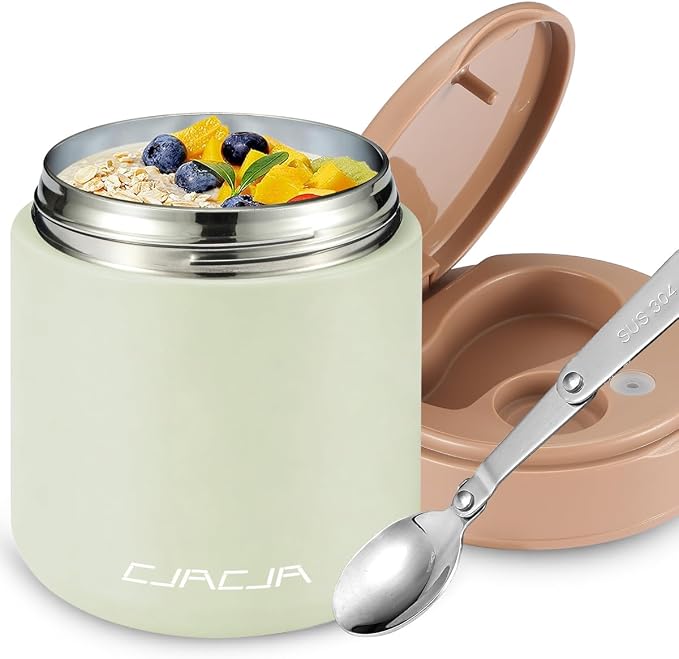 Thermo for Hot Food Kids - 15.2oz with Folding Spoon and Silicone handle | Leak Proof Insulated Food Jar, Soup Thermo, Wide Mouth Insulated Lunch Containers, Dishwasher Safety