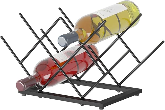 Wine Rack Countertop, Black Metal Wine Bottle Organizer for Home Bar, Kitchen, Cabinet, Pantry, Tabletop Wine Racks for Cup and Water Bottle –7 Bottles Wine Storage Capacity.