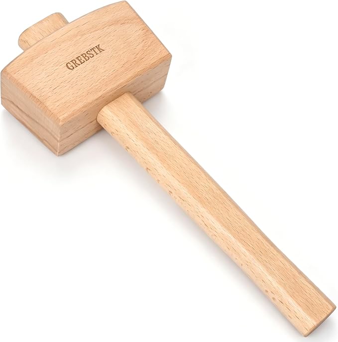 GREBSTK Polished Solid Beech Wood Mallet for Home Bartending & Workshop | Polished Oiled Finish, Stain & Moisture Resistant, Wipes Clean With Ease, Smooth Comfortable Grip, Durable Protective Coat