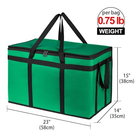 Bodaon Insulated Food Delivery Bag, XXXL Grocery Cooler Bag, Green, 1Pk | Pizza Delivery Bags for Hot/Cold Food, Commercial, Large Capacity Reusable Warming Bag, Catering Warmers for Parties/Picnic