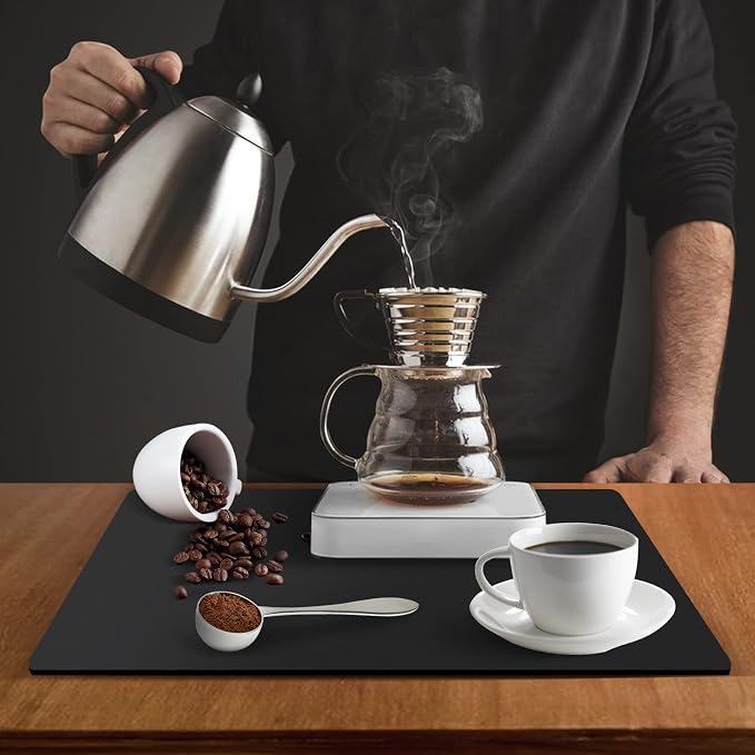 ZLR Large Coffee Bar Mat for Coffee Station, 16"x24" XL, Black | Oversized Counter Protector, Absorbent Dish Drying Mat, Fits Espresso, Grinder, Frother & Cup Display, Hides Stains