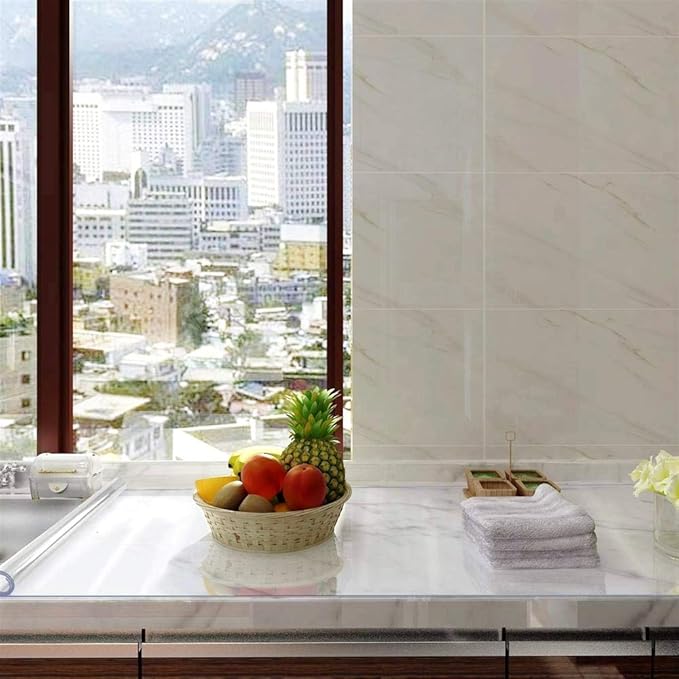 NECAUX Custom 23.6 x 43.4 Inch Clear Table Cover Protector, 1.5mm Thick Plastic Scratch Resistent Heavy Duty Desk Pad Mat Non-Slip Tablecloth Protector for Coffee Table, Sofa Table, Media Stand