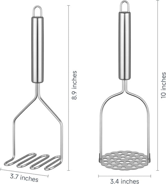2PCS Mashed Potato Masher - Stainless Steel Potato Smasher, Masher Kitchen Tools & Utensils for Avocado, Bean, Salad, Vegetables, Fruit, Food, Meat Smasher Tool for Ground Beef
