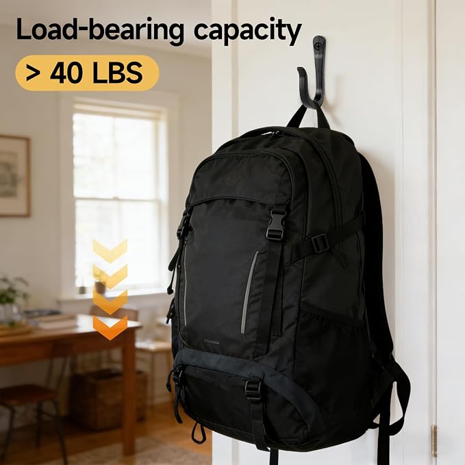5 Pack Heavy Duty Wall Hooks, Decorative Coat Hooks, Hooks for Hanging Cast Iron Skillets, as Well as Backpacks, Coats, etc, Multi-Layer Electroplated, Indoor and Outdoor Use(Black)