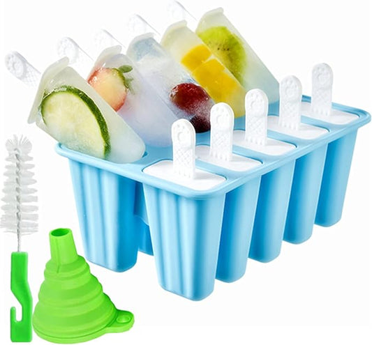 Popsicle Molds 10 Pieces Silicone Ice Pop Models Popsicle Models Reusable Easy Release Ice Pop Maker (10 Cavities-Blue)