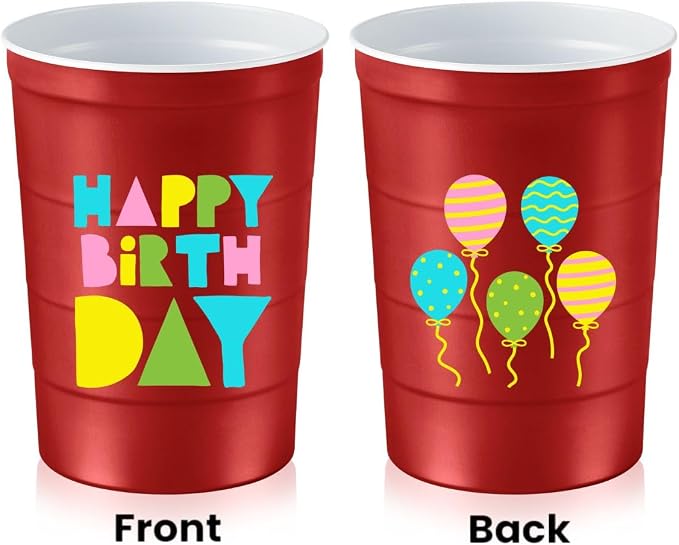 Steel Chill Cups 16 oz. Reusable Party Cups, Happy Birthday, 12 Count | Made in USA from Steel these durable cups chill fast & keep your drink cold for longer, 100% recyclable for sustainablity