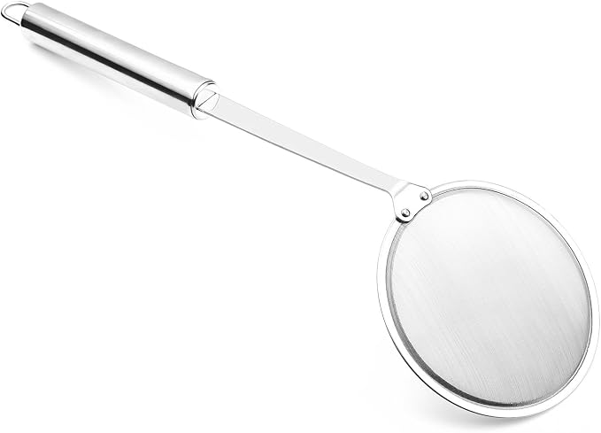 Hiware Stainless Steel Fat Skimmer Spoon - Fine Mesh Food Strainer for Grease, Gravy and Foam, Japanese Hot Pot Skimmer with Long Handle