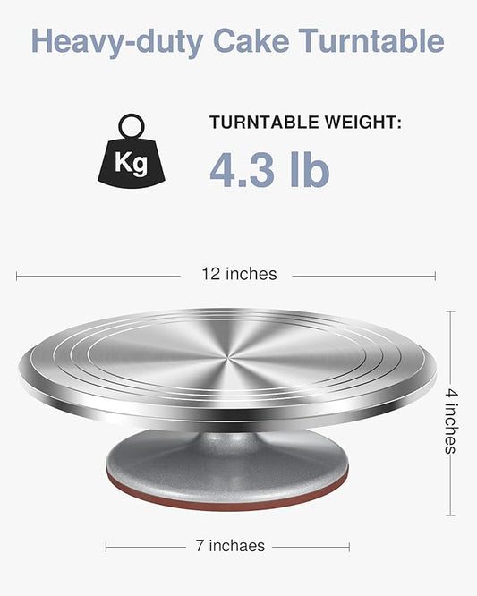 Puroma Cake Turntable, 12'' Aluminium Alloy Cake Stand, Cake Decorating Kit with 3 Icing Spatulas and 4 Icing Combs, Cake Decorating Supplies for Cake, Cupcake, Desserts