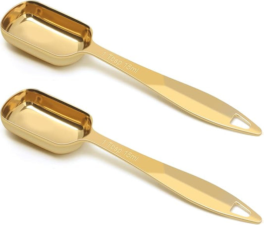 2 Pcs 1 Tablespoon(15 mL | 3 Tsp | 1 Tbsp | 15 cc | 1/2 oz) Stainless Steel Single Measuring Spoon, Long Handle Metal Measuring Spoon, Kitchen Gadgets for Cooking & Baking(Gold)