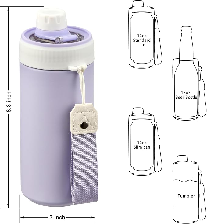 MAISON HUIS 4 In 1 Beer Can Cooler Bottle Holder with Drinking Spout Lid for 12oz Regular, Slim Skinny Cans Bottles,Sealed Insulated Double Wall Vacuum Stainless Steel Can Keeps Your Drinks Cold