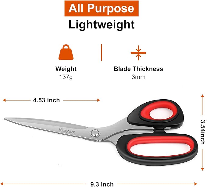 iBayam All Purpose Heavy Duty Scissors for Office, School, Craft, Scrapbook, Vision Board, (1, Red+Black, sewing scissors)