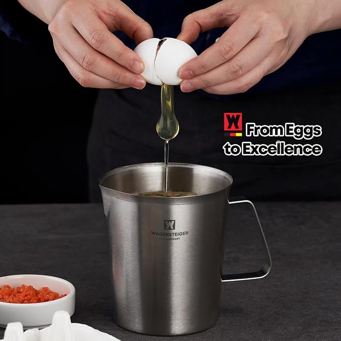 WAGENSTEIGER 18/8 Stainless Steel Measuring Cup: Metal Measuring Pitcher with Engraved Oz & ml Markings, Precision Pour Spout & Sturdy Handle – Baking, Coffee & Barista Use (500ml / 16.9Oz)
