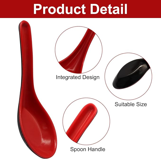 2 Pcs Soup Spoons, Asian Soup Spoons, Black and Red | Chinese Japanese Dishes, Miso Ramen Dumpling Pho, Rice Noodle & Soba Soup, Home Kitchen Use