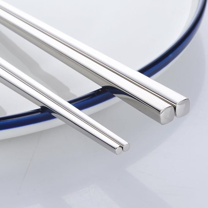 Buyer Star 5-Pair Silver Stainless Steel Chopsticks - Reusable Chinese Square Chopsticks