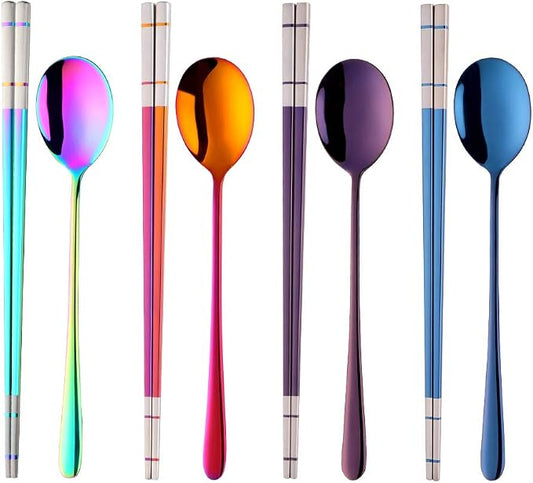 Buyer Star 4 color Square Chopsticks and Spoons Set Metal Stainless Steel Spoons Chopsticks Set