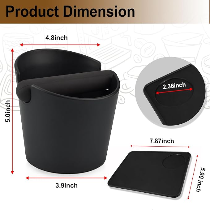 HOMEE 4.8 Inch Espresso Coffee Knock Box with Silicone Anti-Slip Tamper Mat | Detachable Rubber Knock Rod,Non-Slip Base,Easy to Clean,Barista-Style Knock Box Fits for Home Kitchen and Small Coffee Bars