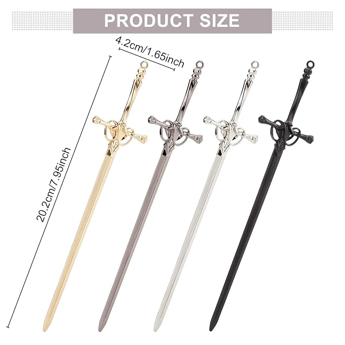 WEBEEDY 4 PCS Sword Hair Pins Metal Sword Hair Sticks for Buns, Chinese Style Hair Chopsticks Vintage Hair Stick Pins Accessories for Women Long Thick Hair Daily Wear Christmas Unique Gift (4 Color)