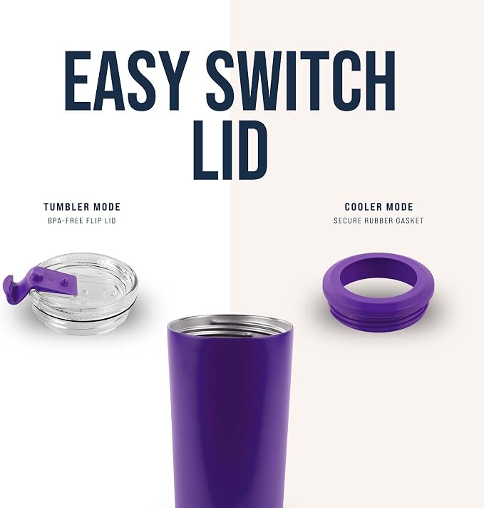 4 in 1 Universal Can Cooler - Purple, Can Holder Insulated, Beer Bottle Cooler, Universal Holder for All Drink Sizes, Stainless Steel Insulated Tumbler, Tailgating Accessories