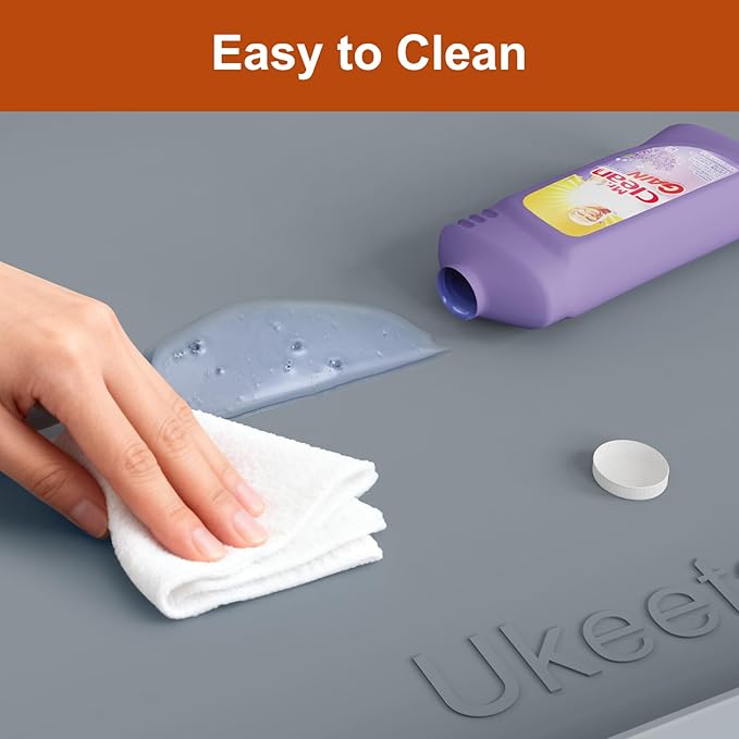 ukeetap 40" x 22" Extra Thick Silicone Mat Waterproof with Raised Edge, Under Sink Mat for Kitchen & Bathroom, Kitchen Cabinet Liner, Multi-Purpose for Storage & Protection, Gray