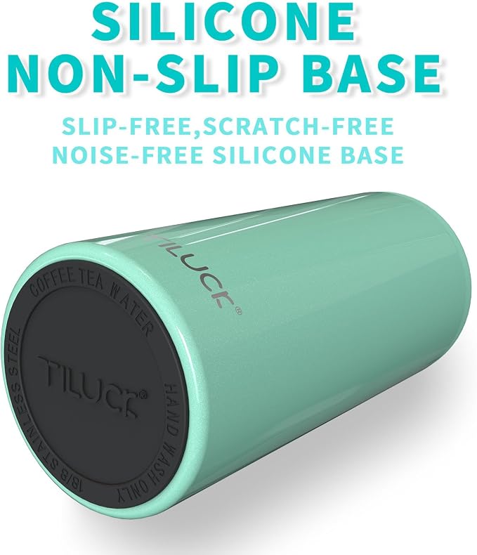 TILUCK Skinny Can Cooler, Stainless Steel Insulated Slim Cans, 12 oz | Beer & Hard Seltzer, Doucle-Walled Stainless Steel Insulated Slim Cans, Slim 12 oz (Glitter Aqua)