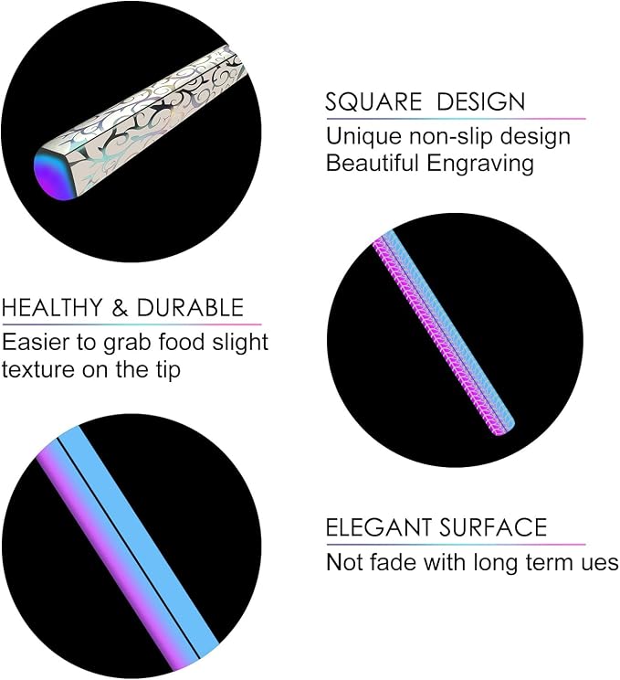 DIKOCO Premium Metal Chopsticks 5 Pairs Multicolor Chop Sticks Reusable Dishwasher Safe Square Korean Chopsticks Lightweight Non-Slip Reusable Stainless Steel ChopSticks Present Set