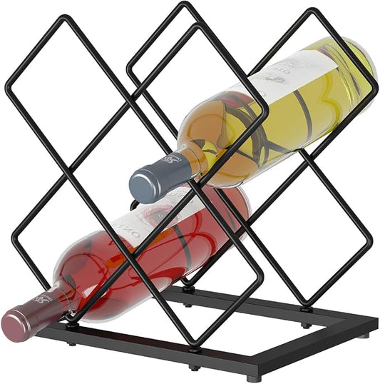 Countertop Wine Rack, 6 Bottles Wine Storage Capacity, Modern Corner Metal Wine Bottle Holder for Bar, Cabinet, Pantry, Tabletop Wine Racks for Cup and Water Bottle – Black